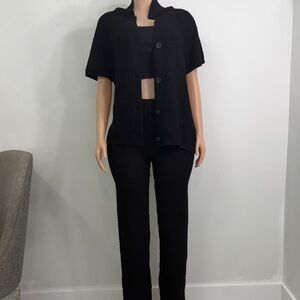 Elegant Black Knit Pants & Jumpsuit Set